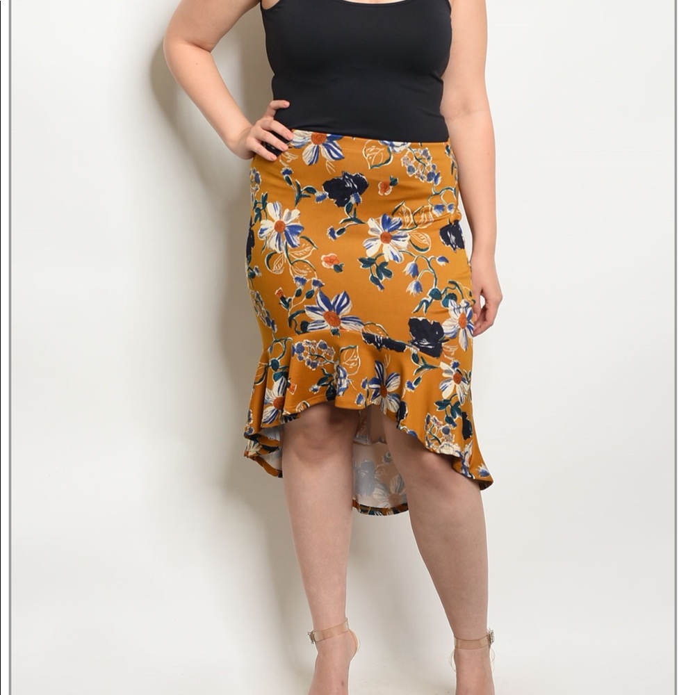 Mustard Floral Skirt Plus Size